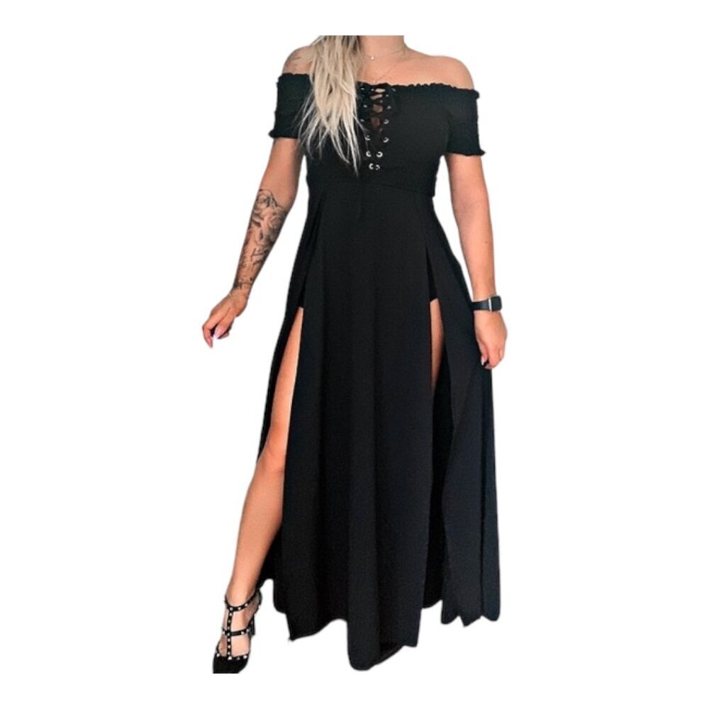 Black Long off shoulder Maxi Dress - Picture 3 of 4